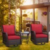 3-Piece Outdoor Wicker Patio Set, 360° Swivel Rocker Chairs with Cushions & Tempered Glass Side Table, Elegant Bistro Set for Backyard & Patio - 2 of 4