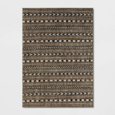 5'x7' Bethel Woven Stripe Rug Cream/Brown/Black - Threshold™: Geometric Medium Pile, Skid-Resistant, Indoor Area Rug