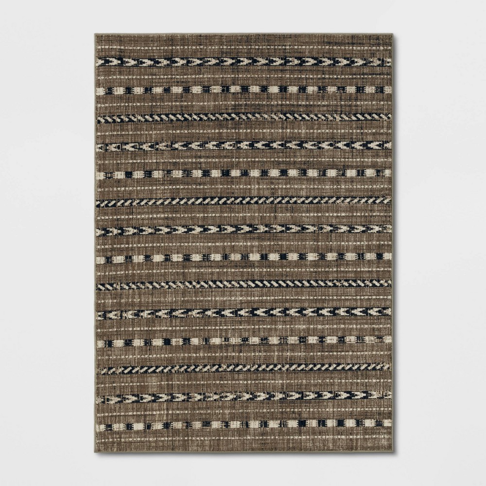 Photos - Area Rug 5'x7' Bethel Woven Stripe Rug Cream/Brown/Black - Threshold™