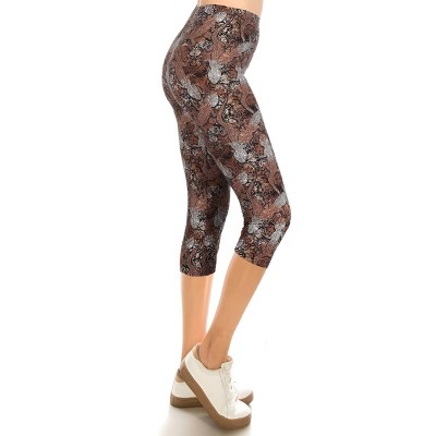 Slickblue Women’s Printed High-Waisted Capri Leggings One Size Fits Most, Stretchy Polyester-Spandex, Elastic Waist