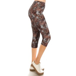 Slickblue Women’s Printed High-Waisted Capri Leggings One Size Fits Most, Stretchy Polyester-Spandex, Elastic Waist - 1 of 4