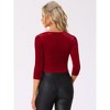INSPIRE CHIC Women's Velvet V Neck 3/4 Sleeve Solid Crop Top - 4 of 4