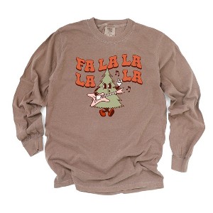 Simply Sage Market Women's Fa La La Rockin Tree Long Sleeve Garment Dyed Tee - 1 of 2