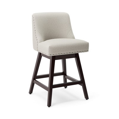 Arceso 26 Inch Bar Stools, 1pc Swivel Counter Stools with Back, Upholstered Barstools, Solid Wood Legs with Footrest