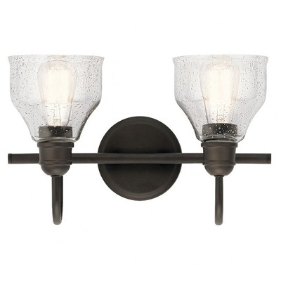 Avery Transitional 2-Light Vanity in Brushed Nickel with Clear Seeded Glass