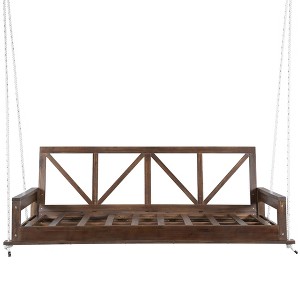 NAYSAYE Patio Swing Acacia Wood Twin Size Porch Swing Bed Durable Minimalist Design for Outdoor Use, Brown, 88"*25"*4.8" - 1 of 4