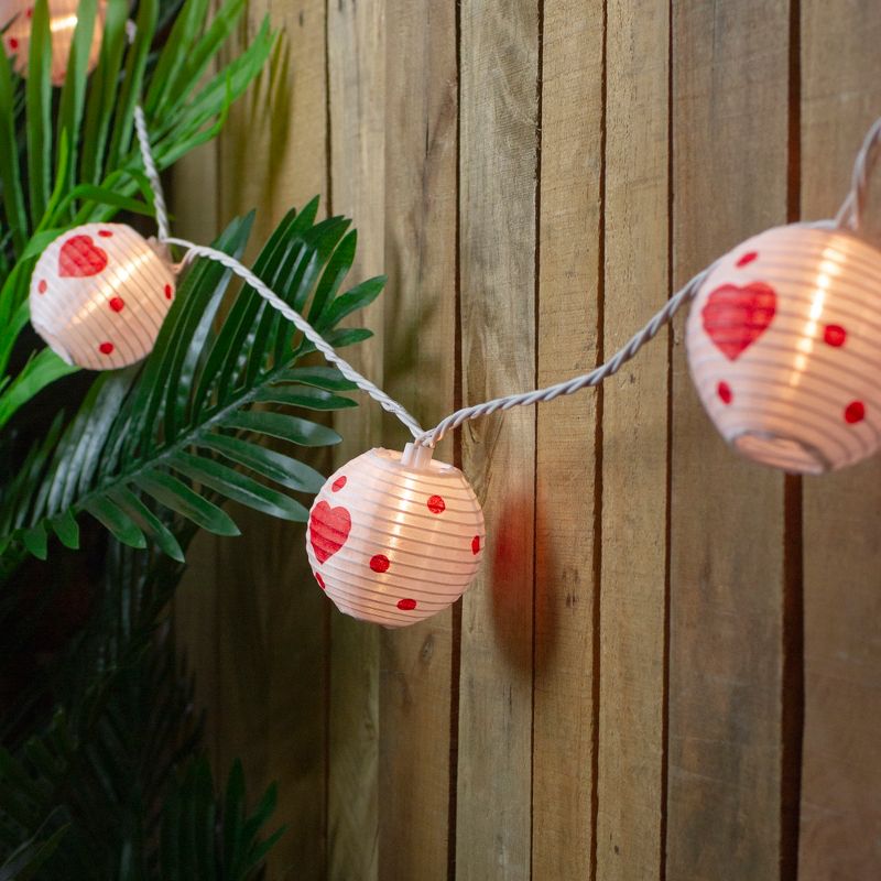 Northlight 10-Count White and Red Heart Paper Lantern Valentine's Day Lights, 8.5ft White Wire, 3 of 6