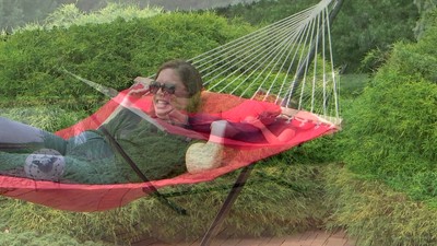 Brown Quilted Double Hammock with Stand and Pillow