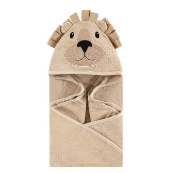 Hudson Baby Infant Cotton Animal Face Hooded Towel, Lion, One Size