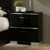 Gulches Contemporary Black Nightstand with USB Charger High Gloss Lacquer, Chrome Accents, Felt Lined Drawers - 4 of 4