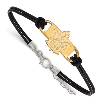 Black Bow Jewelry 14k Yellow Gold Plated Sterling Silver Toronto Maple Leafs NHL Charm Bracelet 7 Inch
