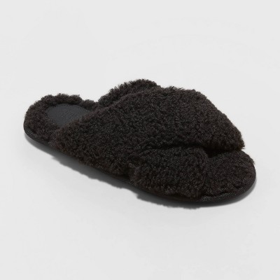 Image of Women's Paris Crossband Faux Shearling Slippers - Stars Above™ Black M