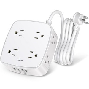 Itopfox 6 Ft Surge Protector Power Strip with 8 Outlets & 4 USB Ports, 3 Side Outlet Extender, Flat Plug, Wall Mount, Desk USB Charging Station White - 1 of 4