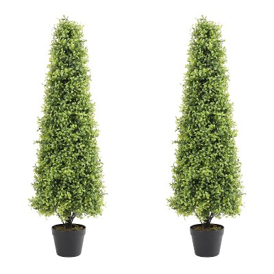 COWLOWN 4FT Artificial Topiary Trees, Set of 2 - 36 Inch Faux Boxwood, UV Resistant Evergreen Shrubs for Outdoor Planters, Front Porch & Patio Decor