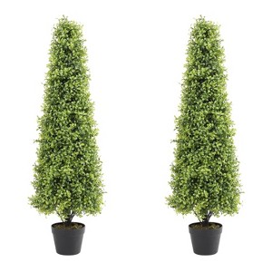 COWLOWN 4FT Artificial Topiary Trees, Set of 2 - 36 Inch Faux Boxwood, UV Resistant Evergreen Shrubs for Outdoor Planters, Front Porch & Patio Decor - 1 of 4