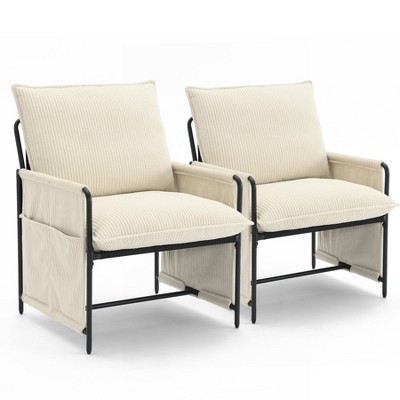 Mid-Century Accent Chairs Set of 2 - Modern Corduroy Lounge Chairs with Removable Pillows, Ergonomic Armchairs for Living Room.
