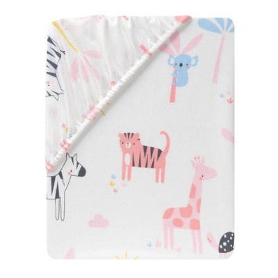 White Cotton Jersey Safari Print Fitted Crib Sheet