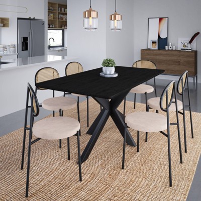LeisureMod Ravenna 63" Rectangular Wood Dining Table with Modern Metal Base - Sleek Design, Perfect for Dining Rooms