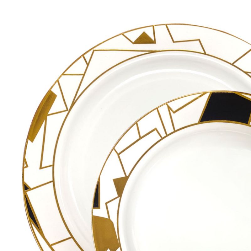 Smarty Had A Party White with Black and Gold Abstract Squares Pattern Round Plastic Dinnerware Value Set (120 Settings), 2 of 3