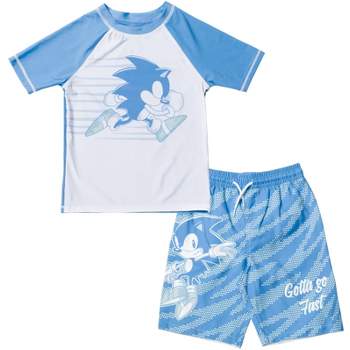 SEGA Sonic the Hedgehog Knuckles Tails Pullover Rash Guard and Swim Trunks Outfit Set Little Kid to Big Kid