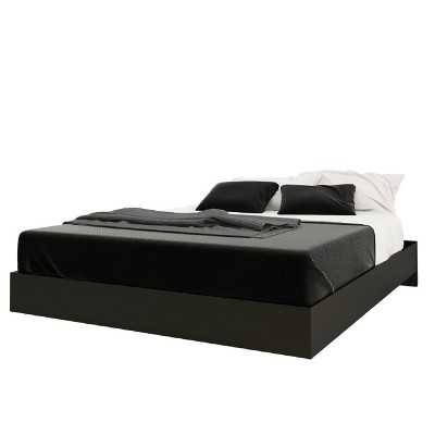 Serenity Queen Size Floating Black Wood Platform Bed with Storage