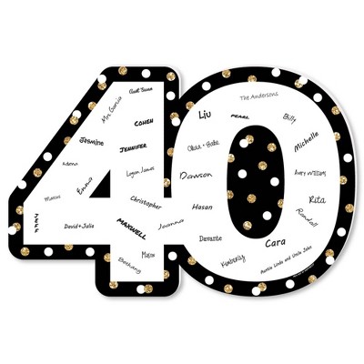 Big Dot of Happiness Adult 40th Birthday - Gold - Guest Book Sign - Birthday Party Guestbook Alternative - Signature Mat