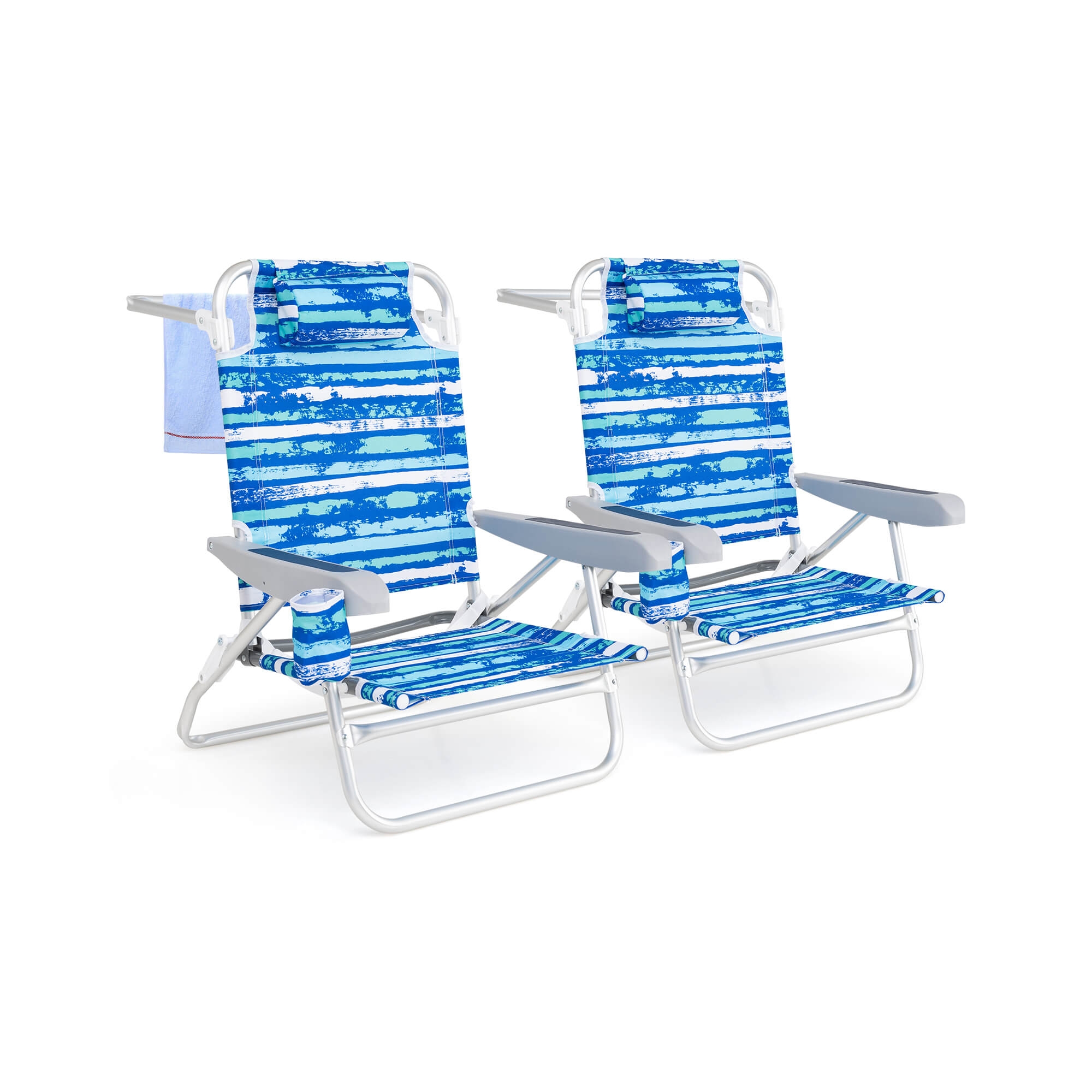 Costway 2 Pack Folding Beach Chair Lightweight Lay Flat Lounge Chair with Head Pillow Blue