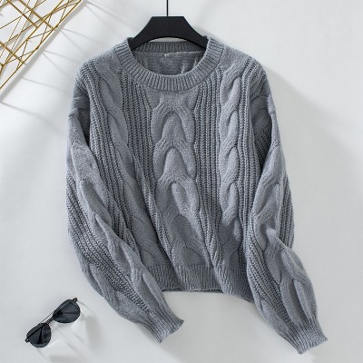 Coolmee Women's Cable Knit Sweaters Long Sleeve Crewneck Chunky Loose Fit Pullover Tops