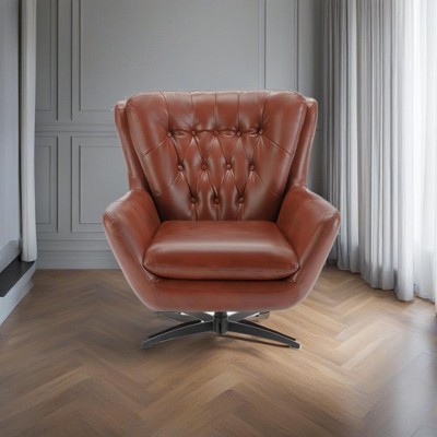 Faux Leather Swivel Chair with Decorative Top Stitching, Plush Foam Seat, and 360-Degree Swivel
