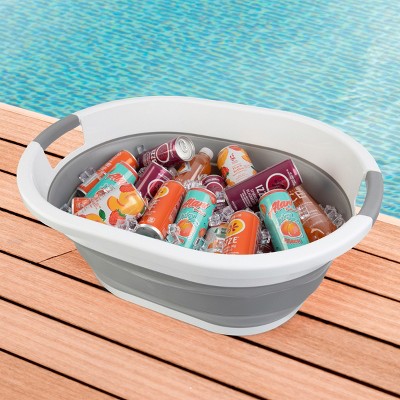 Gray and White 39L Collapsible Plastic Laundry Basket