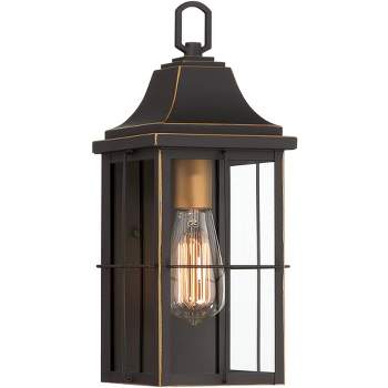 John Timberland Sunderland Rustic Mission Outdoor Wall Light Fixture Black Gold 15" Clear Glass for Post Exterior Barn Deck House Porch Yard Patio
