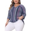 Agnes Orinda Women's Plus Size V Neck 3/4 Sleeve Knit Stripe Boho Casual Blouses - 2 of 4