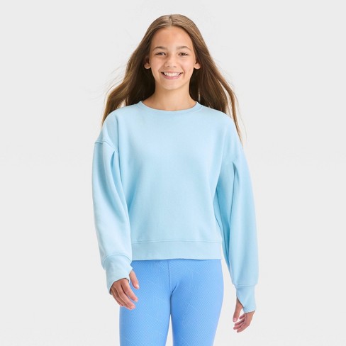 Girls' Fleece Pullover Sweatshirt - All In Motion™ Light Blue Xl : Target