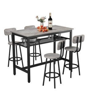 grey 5-Piece Kitchen Counter Height Table Set, Bar Table with 4 Chairs - 1 of 4