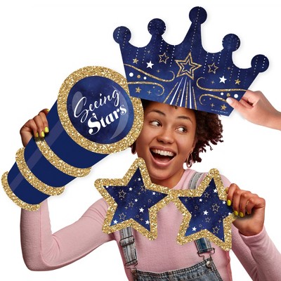 Big Dot of Happiness Starry Skies - Telescope, Glasses and Crown Decorations - Gold Celestial Party Large Photo Props - 3 Pc