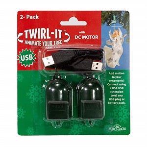 Kurt Adler USB Twirl-It Ornament Spinner with Battery Operated DC Motor for Christmas Tree and Home Decor, Green (Pack of 2) - 1 of 3