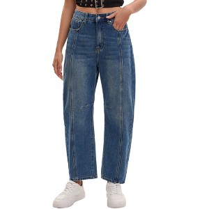 INSPIRE CHIC Women's Barrel High Waisted Casual Wide Leg Baggy Denim Jeans Pants - 1 of 4