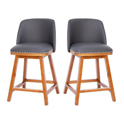 Emma and Oliver Upholstered Mid-Back Stools with Nailhead Accent Trim & Wood Frames