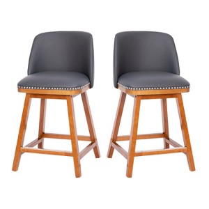 Emma and Oliver Upholstered Mid-Back Stools with Nailhead Accent Trim & Wood Frames - 1 of 4