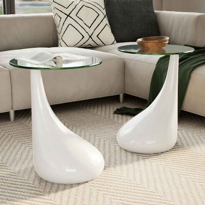 vidaXL Coffee Table Set of 2 High Gloss White Fiberglass, Tempered Glass