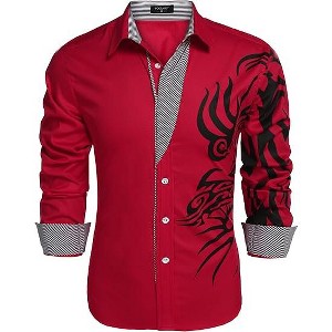 COOFANDY Men's Print Button Down Dress Shirt Fashion Long Sleeve Casual Shirts S-XXXL - 1 of 4