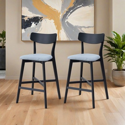 Wooden Bar Chairs Set of 2, Modern Soft Upholstered Kitchen Island Chairs, Counter Height Stool with Backrest - Leovsnove