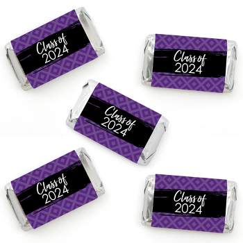 Big Dot of Happiness 2024 Purple Graduation Party - Mini Candy Bar Wrapper Stickers - Small Favors - 40 Count