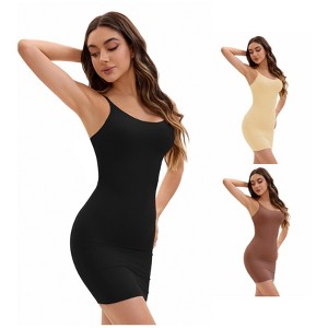 INSPIRE CHIC Women's 3 Packs Adjustable Spaghetti Strap Cami Full Slips Tummy Control Under Dress Nightwear - 1 of 4