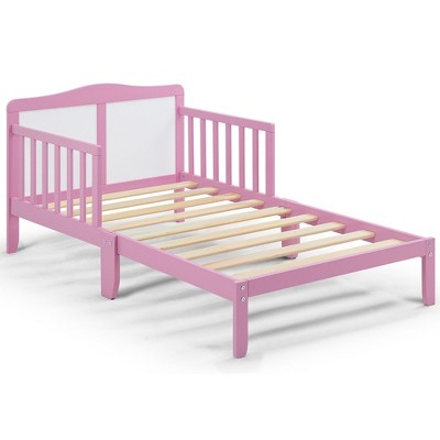 Infurnic Beds, Toddler Single Bed with Safety Guardrails and Headboard, Low To Floor Design for Toddler Children, Pink, 70"*36"*27"