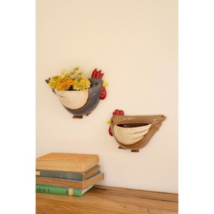 Ceramic Chicken Wall Planters 8"H – Multi Glazed Wall Planter, Set of Two by Kalalou - 1 of 3