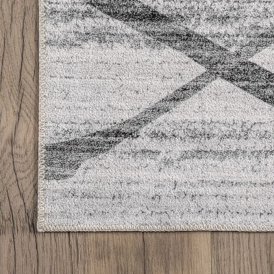 Gray Trellis Machine Washable Stain-Resistant Runner Rug