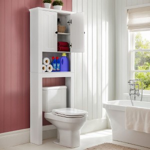 VANIRROR Over The Toilet Storage Cabinet, Behind Toilet Storage, Toilet Rack That Go Over The Toilet With Bottom Stabilizer Bar, Space-Saving Toilet - 1 of 4