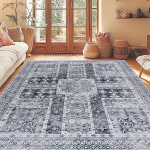 5x7ft Washable Vintage Area Rug, Thin Foldable Non-Slip Distressed Floral Carpet for Bedroom Living Room Bathroom - 1 of 4