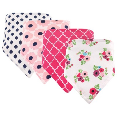 Hudson Baby Infant Girl Cotton Bandana Bibs 4pk, Floral, One Size